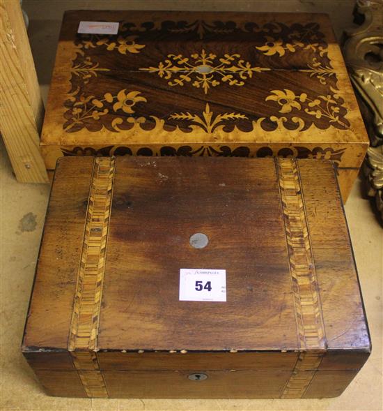 Victorian rosewood and birds eye maple writing slope and another slope